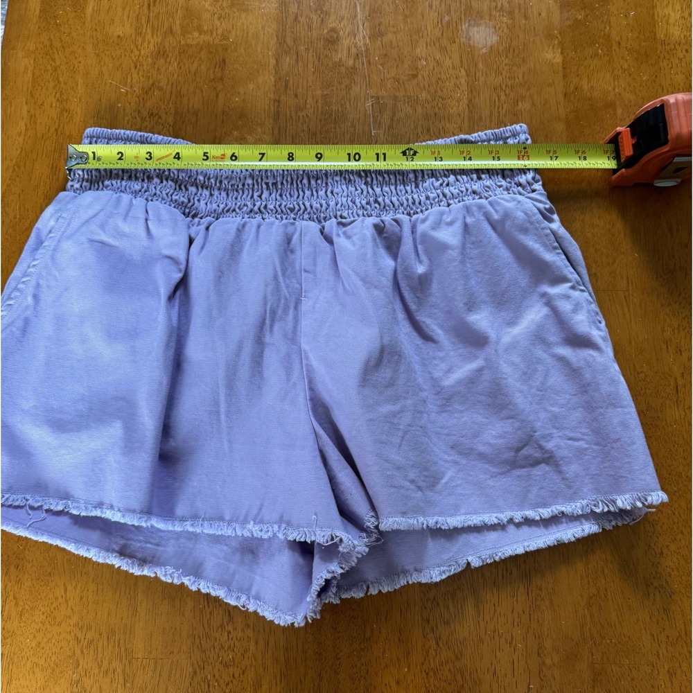 Wild Fable Womens Purple Smocked Waist Raw Hem Shorts Lavender Cotton Twill Sz L - Picture 5 of 8